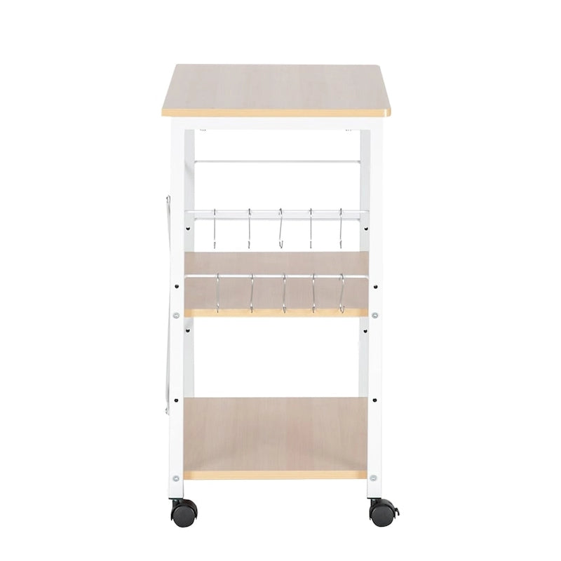 Carro de cocina rodante de 3 niveles con ganchos, marrón / marrón oscuro / beige claro