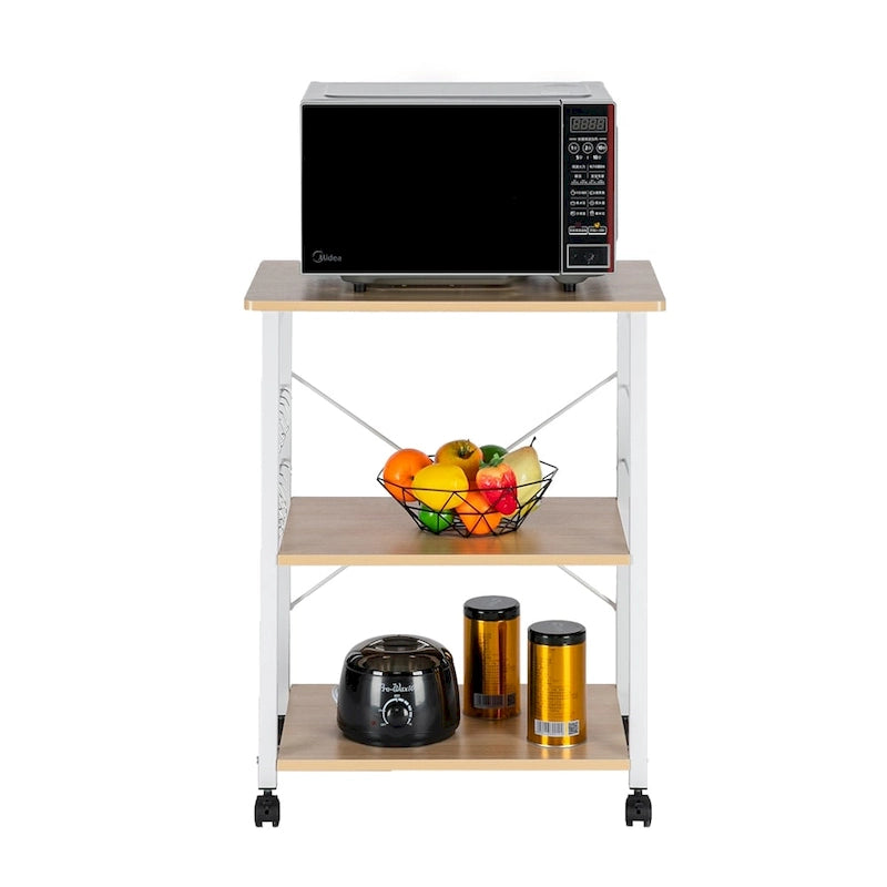 Carro de cocina rodante de 3 niveles con ganchos, marrón / marrón oscuro / beige claro
