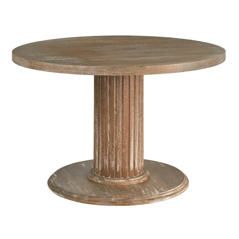 Mesa de comedor redonda con pedestal de madera natural recuperada
