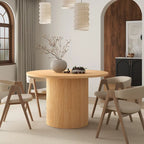 Mesa de comedor redonda de roble, madera maciza, 4-6 plazas