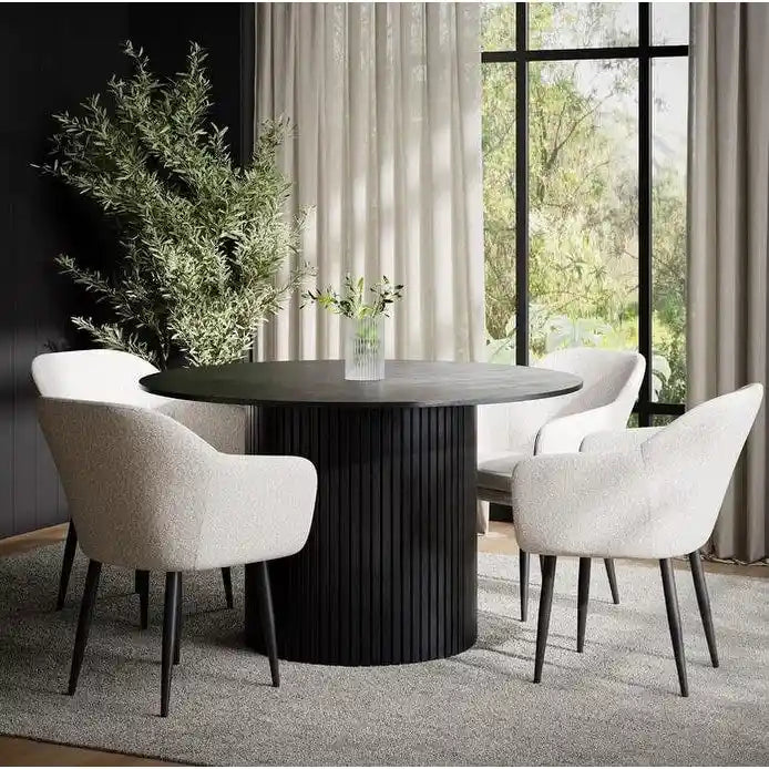 Mesa de comedor redonda de roble, madera maciza, 4-6 plazas