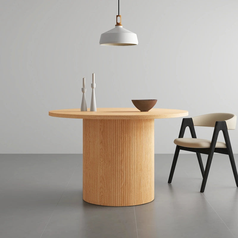 Mesa de comedor redonda de roble, madera maciza, 4-6 plazas