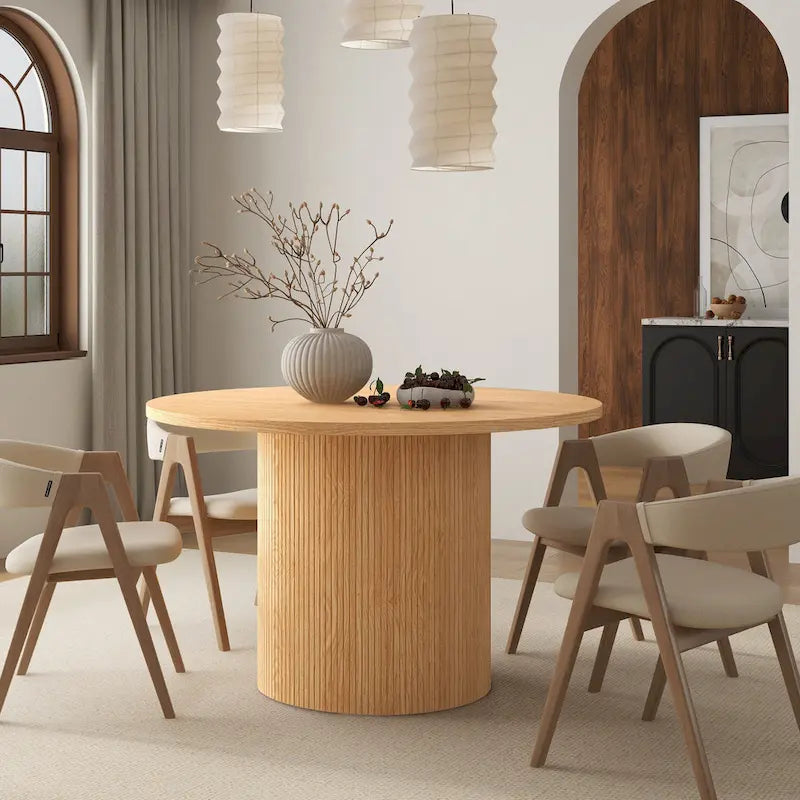 Mesa de comedor redonda de roble, madera maciza, 4-6 plazas