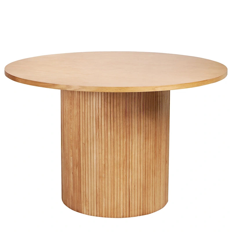 Mesa de comedor redonda de roble, madera maciza, 4-6 plazas