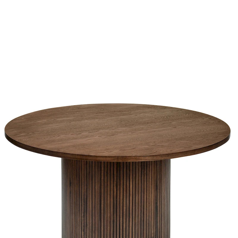 Mesa de comedor redonda de roble, madera maciza, 4-6 plazas