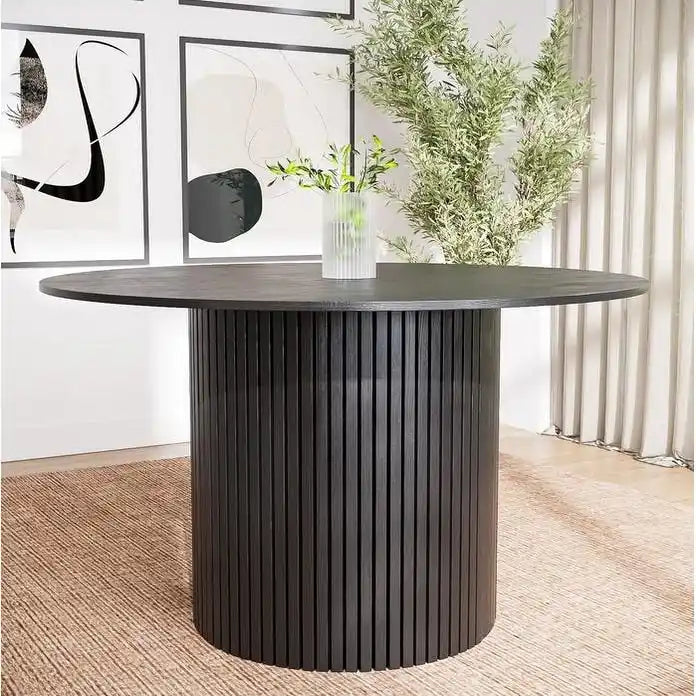 Mesa de comedor redonda de roble, madera maciza, 4-6 plazas