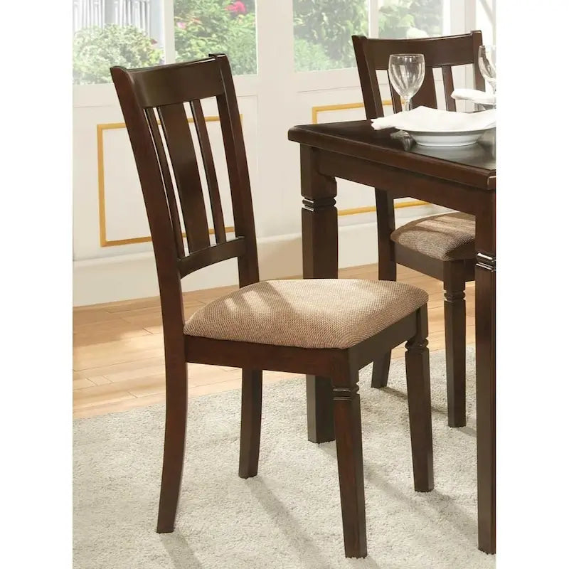 Juego de 2 sillas de comedor auxiliares con respaldo de lamas tapizadas en tela marrón espresso