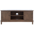 Mueble TV / Media con 2 puertas, 2 estantes, en Marrón / Negro / Blanco envejecido / Greige