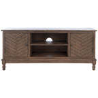Mueble TV / Media con 2 puertas, 2 estantes, en Marrón / Negro / Blanco envejecido / Greige