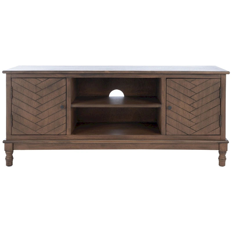 Mueble TV / Media con 2 puertas, 2 estantes, en Marrón / Negro / Blanco envejecido / Greige