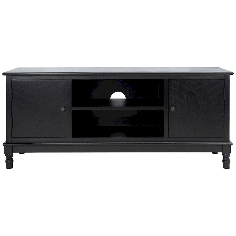 Mueble TV / Media con 2 puertas, 2 estantes, en Marrón / Negro / Blanco envejecido / Greige