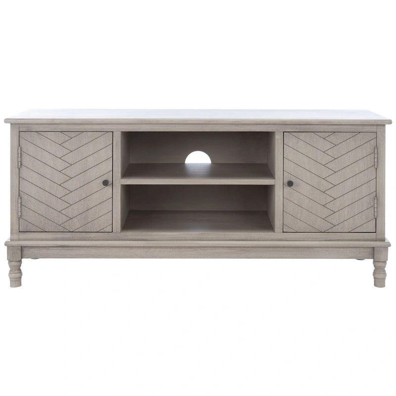Mueble TV / Media con 2 puertas, 2 estantes, en Marrón / Negro / Blanco envejecido / Greige
