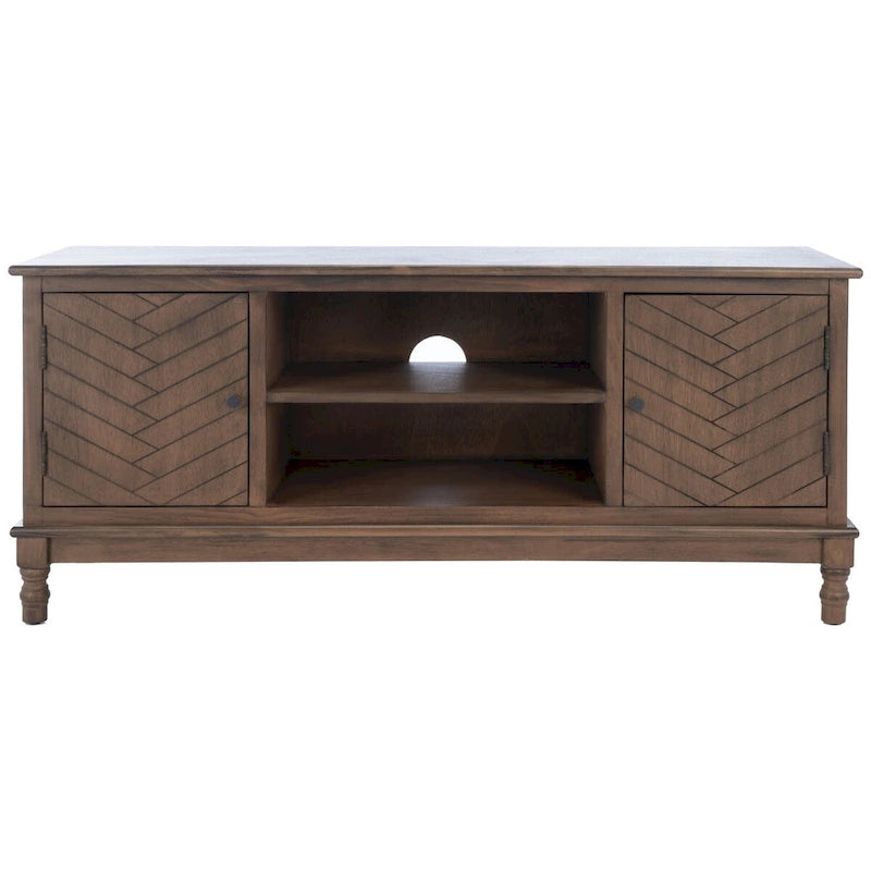 Mueble TV / Media con 2 puertas, 2 estantes, en Marrón / Negro / Blanco envejecido / Greige