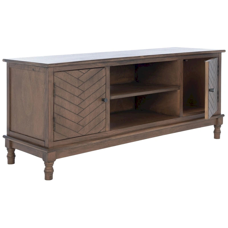 Mueble TV / Media con 2 puertas, 2 estantes, en Marrón / Negro / Blanco envejecido / Greige