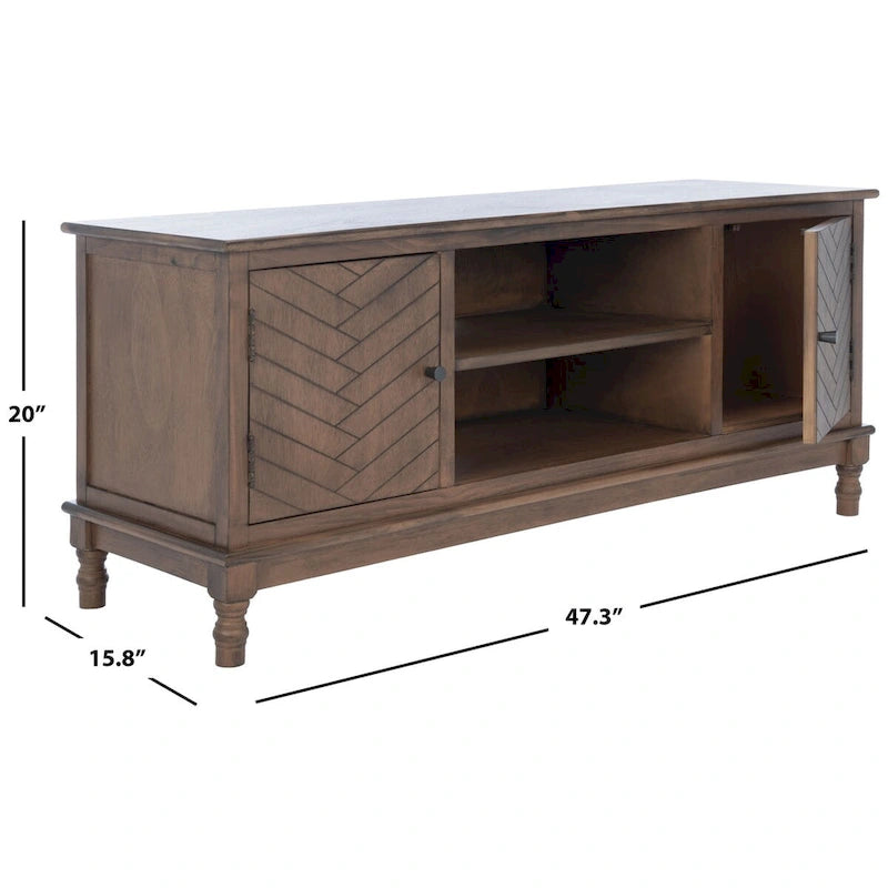 Mueble TV / Media con 2 puertas, 2 estantes, en Marrón / Negro / Blanco envejecido / Greige