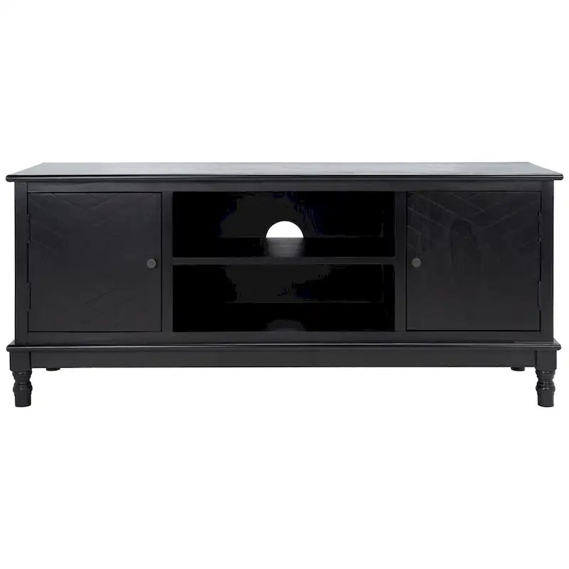 Mueble TV / Media con 2 puertas, 2 estantes, en Marrón / Negro / Blanco envejecido / Greige