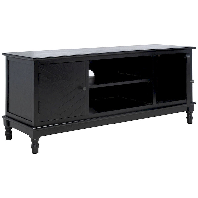 Mueble TV / Media con 2 puertas, 2 estantes, en Marrón / Negro / Blanco envejecido / Greige