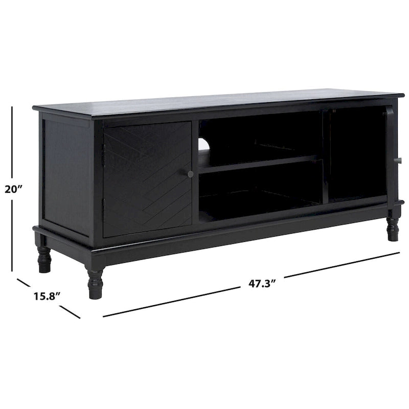 Mueble TV / Media con 2 puertas, 2 estantes, en Marrón / Negro / Blanco envejecido / Greige
