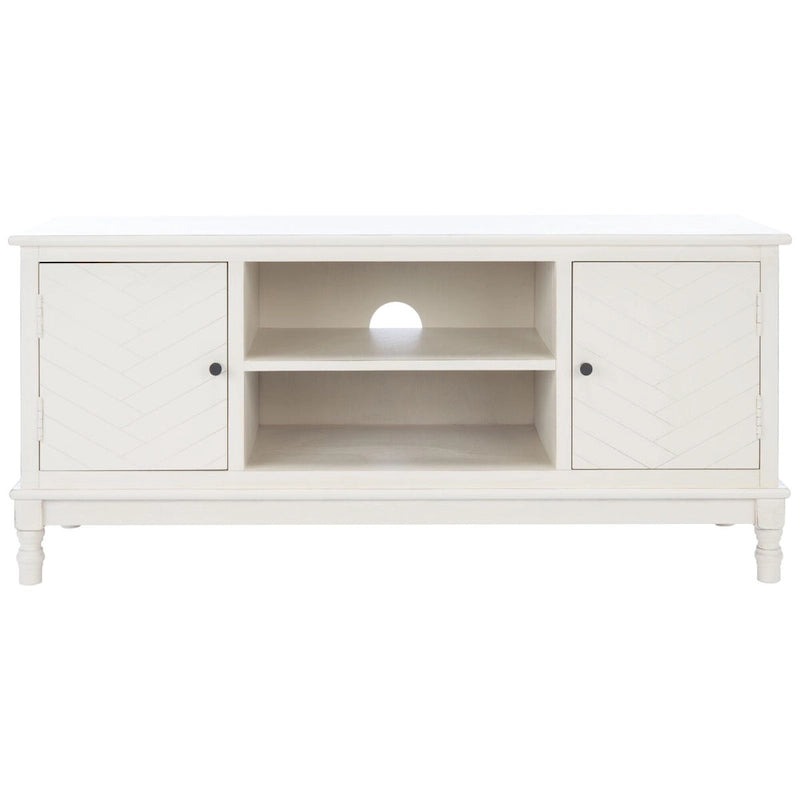 Mueble TV / Media con 2 puertas, 2 estantes, en Marrón / Negro / Blanco envejecido / Greige