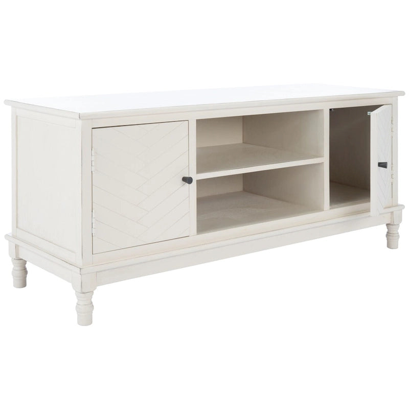 Mueble TV / Media con 2 puertas, 2 estantes, en Marrón / Negro / Blanco envejecido / Greige