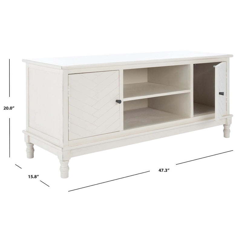 Mueble TV / Media con 2 puertas, 2 estantes, en Marrón / Negro / Blanco envejecido / Greige