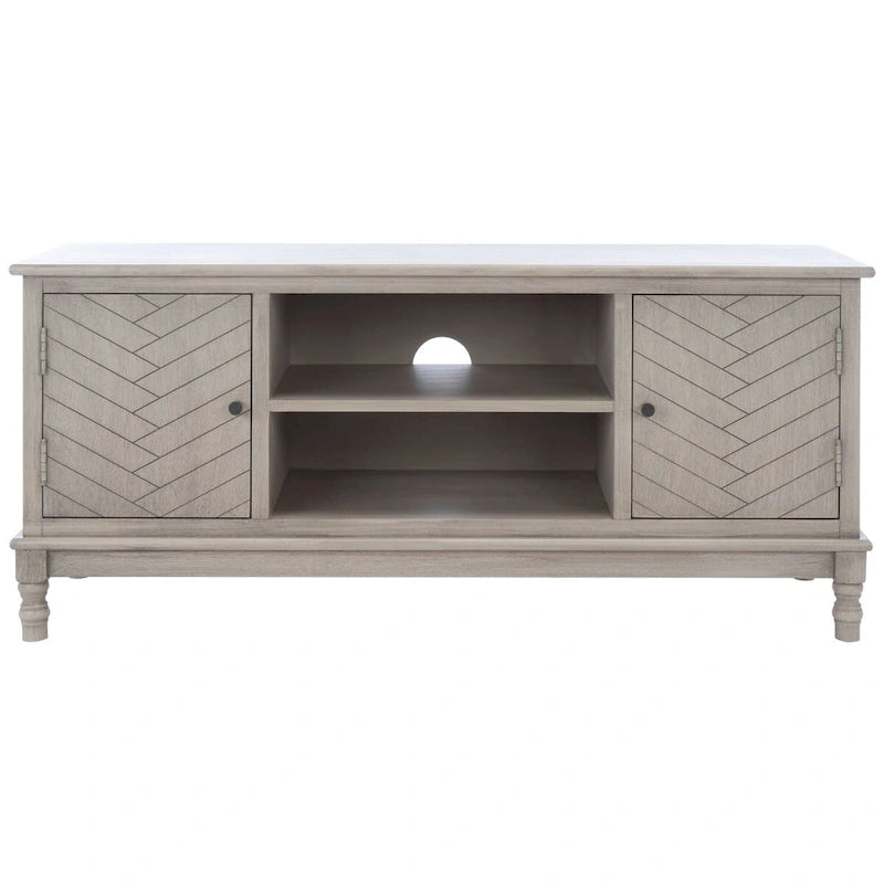 Mueble TV / Media con 2 puertas, 2 estantes, en Marrón / Negro / Blanco envejecido / Greige