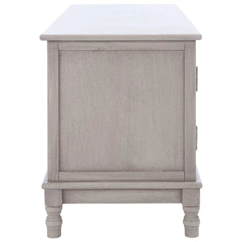 Mueble TV / Media con 2 puertas, 2 estantes, en Marrón / Negro / Blanco envejecido / Greige