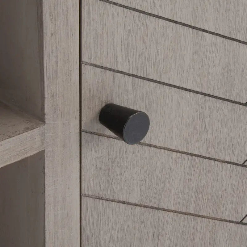 Mueble TV / Media con 2 puertas, 2 estantes, en Marrón / Negro / Blanco envejecido / Greige