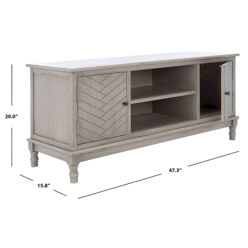 Mueble TV / Media con 2 puertas, 2 estantes, en Marrón / Negro / Blanco envejecido / Greige