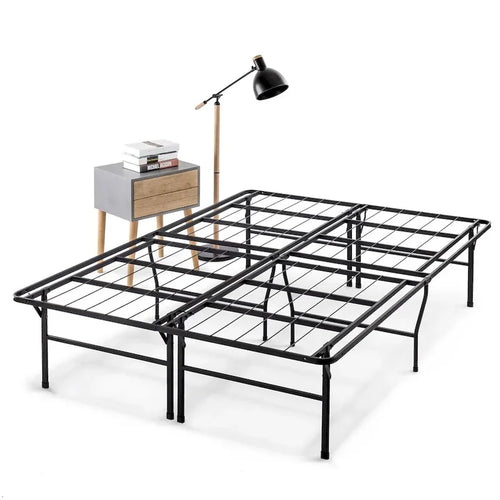 Base de cama de plataforma de metal negro, 45,7 cm de altura, individual/matrimonial/Queen/King, 1-2 personas