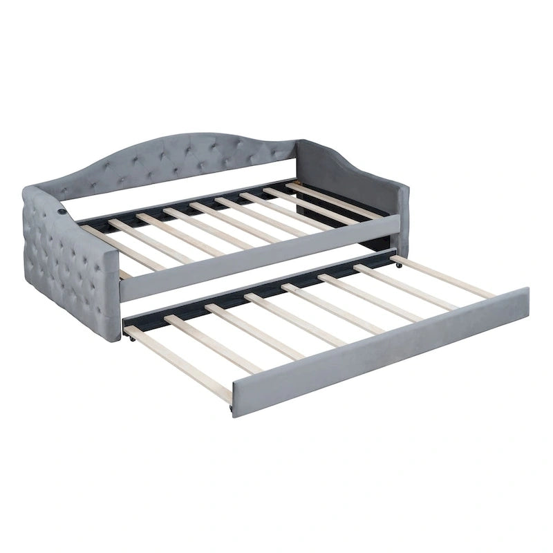 Sofá Cama Tapizado de Terciopelo Beige/Rosa/Gris con Nido, Tamaño Twin, Asientos/Capacidad para 2
