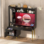Tocador de Maquillaje Blanco/Cian/Rosa/Negro con Tablero Perforado y Estantería, Luz LED y Estación de Carga, 1 Persona