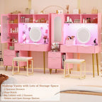 Tocador de Maquillaje Blanco/Cian/Rosa/Negro con Tablero Perforado y Estantería, Luz LED y Estación de Carga, 1 Persona