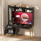 Tocador de Maquillaje Blanco/Cian/Rosa/Negro con Tablero Perforado y Estantería, Luz LED y Estación de Carga, 1 Persona