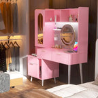 Tocador de Maquillaje Blanco/Cian/Rosa/Negro con Tablero Perforado y Estantería, Luz LED y Estación de Carga, 1 Persona