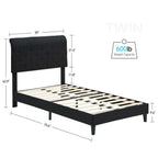 Base de cama de plataforma doble negra con cabecero tapizado curvo ajustable, 1 persona