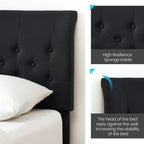 Base de cama de plataforma doble negra con cabecero tapizado curvo ajustable, 1 persona