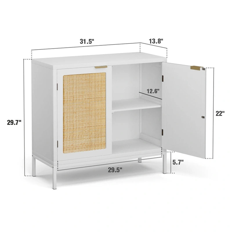 Aparador tipo bufé de ratán blanco con 2 puertas