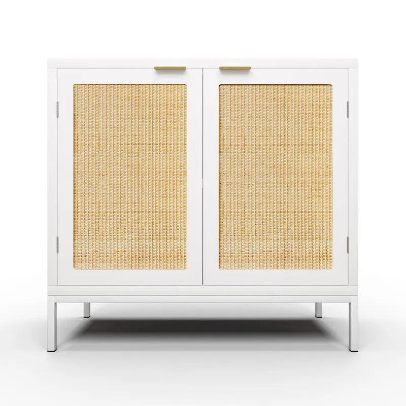 Aparador tipo bufé de ratán blanco con 2 puertas