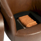 Sillón giratorio tipo barril con almacenaje en colores marrón, rojo y negro, asiento individual