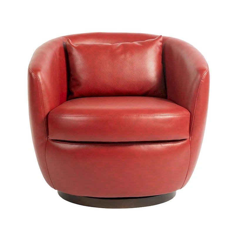 Sillón giratorio tipo barril con almacenaje en colores marrón, rojo y negro, asiento individual