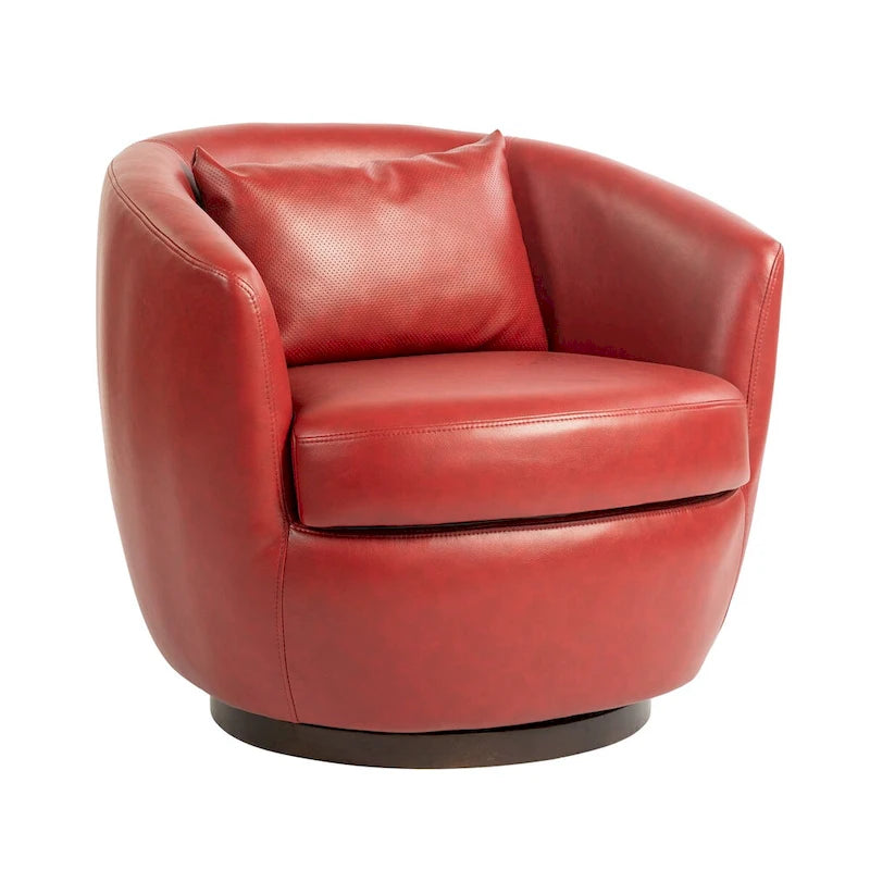 Sillón giratorio tipo barril con almacenaje en colores marrón, rojo y negro, asiento individual