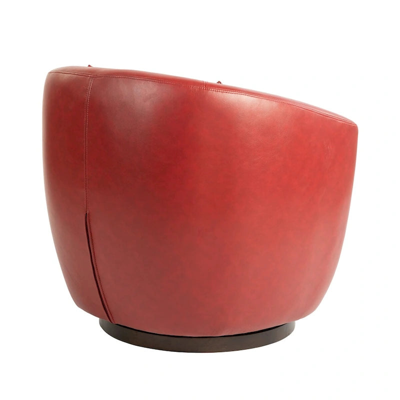 Sillón giratorio tipo barril con almacenaje en colores marrón, rojo y negro, asiento individual