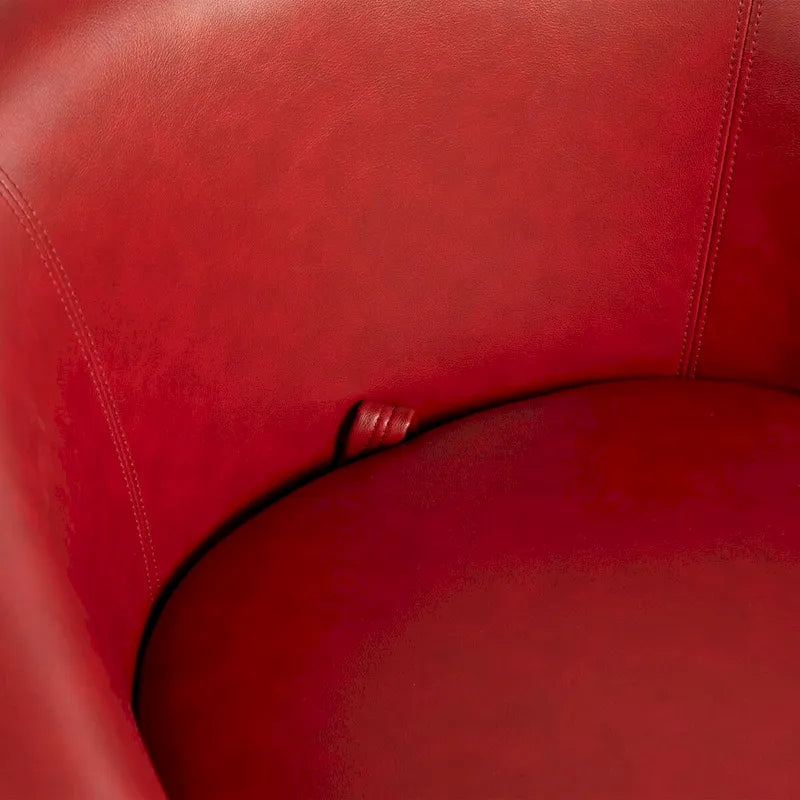 Sillón giratorio tipo barril con almacenaje en colores marrón, rojo y negro, asiento individual
