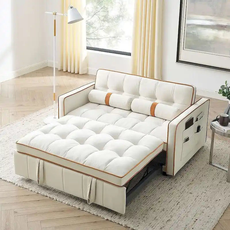 Sofá cama extraíble de terciopelo gris/beige/negro, 3 posiciones ajustables, 2 personas