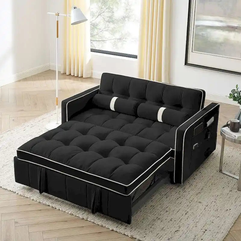 Sofá cama extraíble de terciopelo gris/beige/negro, 3 posiciones ajustables, 2 personas