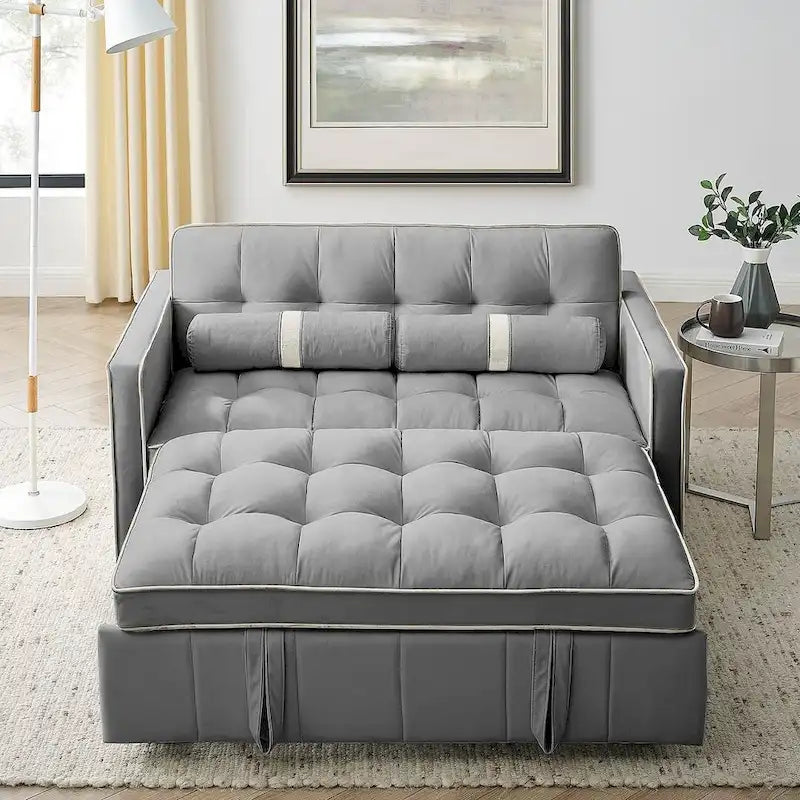 Sofá cama extraíble de terciopelo gris/beige/negro, 3 posiciones ajustables, 2 personas