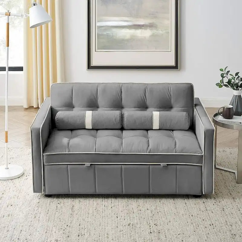 Sofá cama extraíble de terciopelo gris/beige/negro, 3 posiciones ajustables, 2 personas