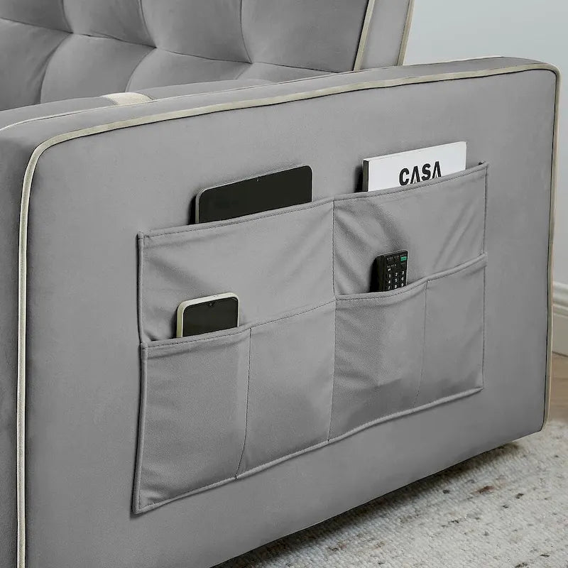 Sofá cama extraíble de terciopelo gris/beige/negro, 3 posiciones ajustables, 2 personas