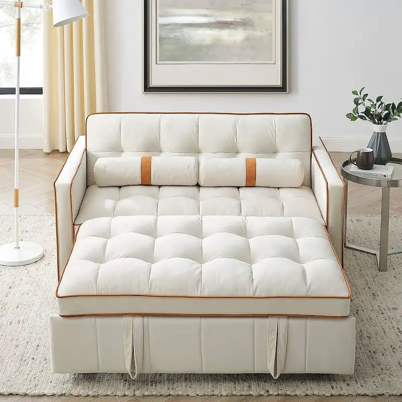 Sofá cama extraíble de terciopelo gris/beige/negro, 3 posiciones ajustables, 2 personas